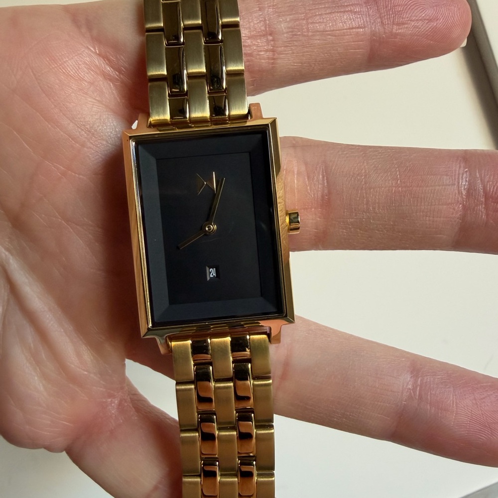 MVMT Gold Tone Rectangular Watch with Black Dial